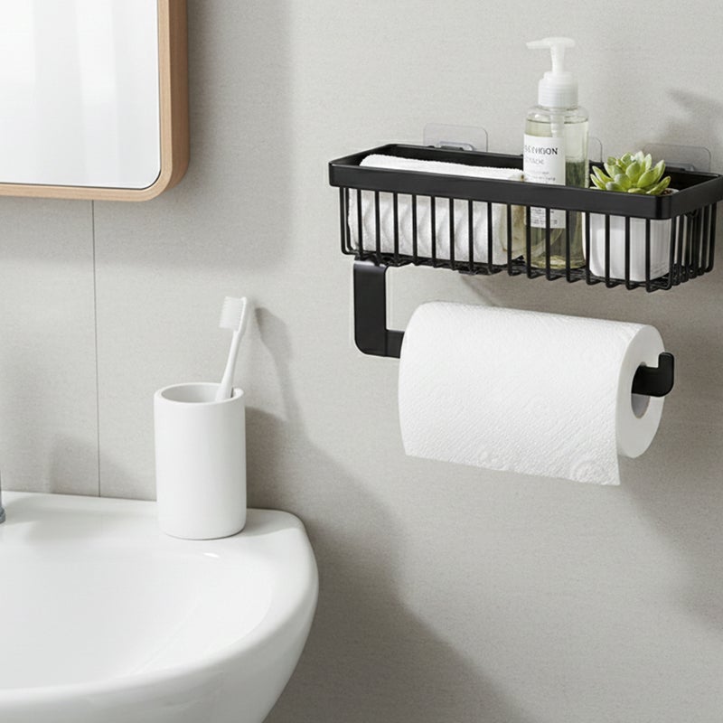 Herevin Polypropylene Shelf with Paper Towel Holder – Black/White (Assorted) | Wall Mounted Kitchen Shelf | Multi-Purpose Storage Rack for Kitchen & Bathroom - Image 4